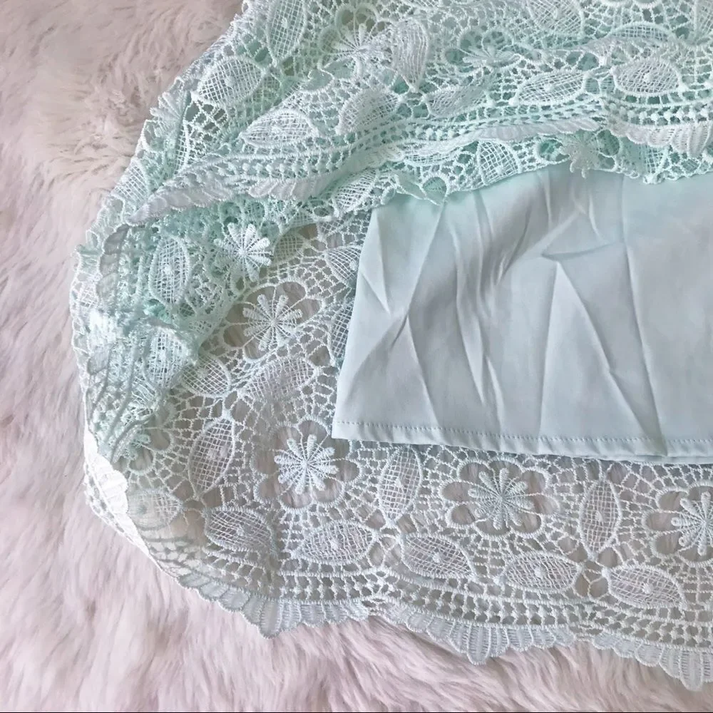 GIANNI BINI Mint Green Lace Midi Dress Cocktail Spaghetti Strap‎ Size 2 New